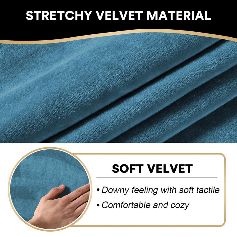 PrinceDeco Recliner Chair Cover Velvet Stretch Recliner Couch Covers 4-Pieces Style Recliner Chair Covers Recliner Cover for Reclining Chair Slipcovers Feature Non Slip Form Fitted, Stone Blue - Image 3